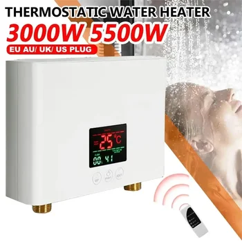 Проточный электрический водонагреватель мгновенного действия мощностью 3000 Вт 5500 Вт с сенсорной панелью Дистанционного управления для кухни, аксессуара для ванной комнаты 220 В
