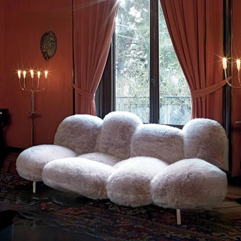 Пуховый диван роскошной гостиной с длинными волосами, гетеросексуальная ткань для дивана на троих человек
