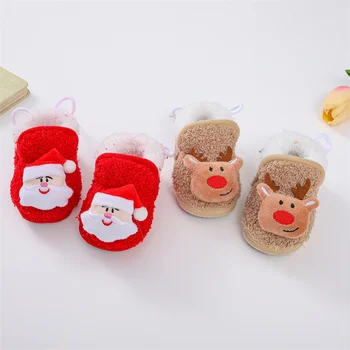 Рождественские Детские носки Для мальчиков и девочек, осенне-зимняя противоскользящая обувь-носок, мягкая хлопковая обувь для новорожденных, мультяшная обувь для малышей, впервые ходящих пешком 1