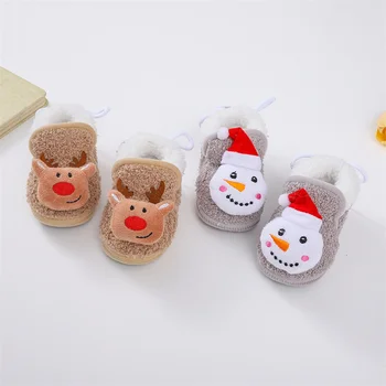 Рождественские Детские носки Для мальчиков и девочек, осенне-зимняя противоскользящая обувь-носок, мягкая хлопковая обувь для новорожденных, мультяшная обувь для малышей, впервые ходящих пешком 2