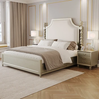 Роскошная Американская кровать из массива дерева В главной спальне, современная и простая Европейская двуспальная кровать Французской принцессы, хранение свадебной кровати на заказ
