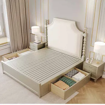 Роскошная Американская кровать из массива дерева В главной спальне, современная и простая Европейская двуспальная кровать Французской принцессы, хранение свадебной кровати на заказ 2