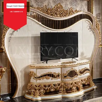 Роскошный европейский резной шкаф для телевизора из массива дерева, гостиная французской виллы, шкаф для телевизора из золотой фольги