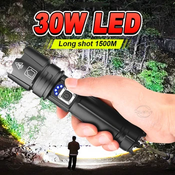 Самый мощный в мире фонарик 30 Вт LED High Power Super Bright White Laser Long Shot 1500 М Рабочий фонарь LedLantern Camping