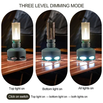 Светодиодная керосиновая лампа с 3 режимами освещения, винтажный походный фонарь с антивзрывным абажуром, походный атмосферный светильник для путешествий на свежем воздухе 2