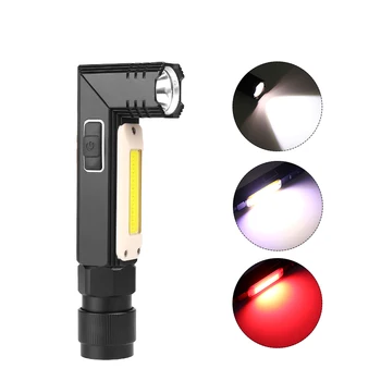 Светодиодный фонарик XPG + COB с красным и белым светом, откидывающийся на 90 °, сильный свет, регулировка на 360 °, USB-зарядка, рабочая лампа 0