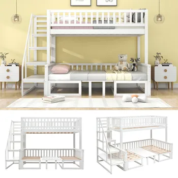 Семейная практичная компактная двуспальная кровать с лестницей и регулируемым столиком, диван-кровать, двуспальная кровать для детей и подростков 2