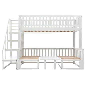 Семейная практичная компактная двуспальная кровать с лестницей и регулируемым столиком, диван-кровать, двуспальная кровать для детей и подростков 3