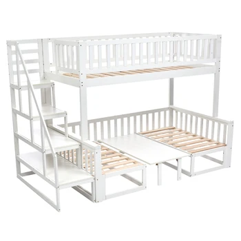 Семейная практичная компактная двуспальная кровать с лестницей и регулируемым столиком, диван-кровать, двуспальная кровать для детей и подростков 4