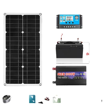 Система солнечных панелей В комплекте от 12 В до 220 В 3000 Вт Чистый синусоидальный инвертор 30A Контроллер заряда батареи Солнечный генератор для дома