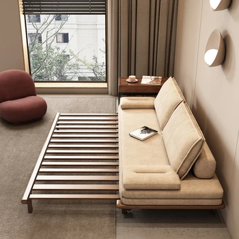 Скандинавский диван-кровать складной для гостиной двойного назначения многофункциональный небольшой семейный одноместный и двухместный диван из массива дерева