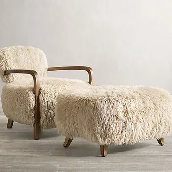 Скандинавский стул для гостиной из массива дерева с имитацией шерсти для отдыха, современный простой домашний дизайнерский одноместный диван-кресло, мебель на заказ