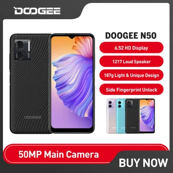 Смартфон DOOGEE N50 Android 13 Восьмиядерный 6,52 Дюймов HD 8 ГБ оперативной памяти + 128 ГБ ПЗУ Мобильный Телефон 50 Мп AI Тройная Камера 4200 мАч Быстрая зарядка