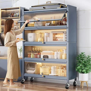 Современные кухонные шкафы из углеродистой стали, домашний шкаф для хранения, Многофункциональная многослойная Микроволновая печь, напольная стойка с откидной дверцей