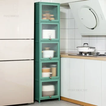 Современные простые кухонные шкафы Кухонная мебель Напольная Кухонная полка Многослойные шкафы для хранения микроволновой печи с откидной дверцей 4