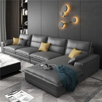 Современный диван для гостиной, тканевый угловой диван с технологией без стирки, диван с прямым расположением из скандинавского латекса