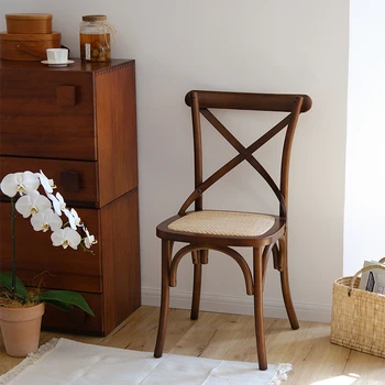 Стулья в скандинавском ретро стиле для кухни, обеденные стулья из ротанга, ресторанный стул с перекрестной спинкой, Устойчивая мебель для дома