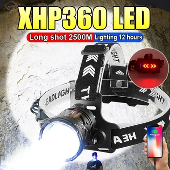 Супер Яркая светодиодная фара мощностью 8000000ЛМ с шариком XHP360 Перезаряжаемый налобный фонарь для кемпинга рыбалки Мощный налобный фонарь