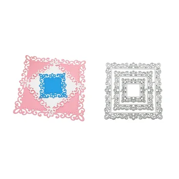 Три квадратных кружевных бордюра, металлические режущие матрицы для скрапбукинга и изготовления открыток, декор, тиснение, ручная вырубка.