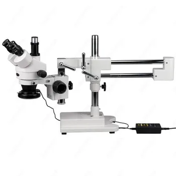 Тринокулярный стереомикроскоп-AmScope Поставляет 7X-180X тринокулярный стереомикроскоп с 4-зонной кольцевой подсветкой из 144 светодиодов
