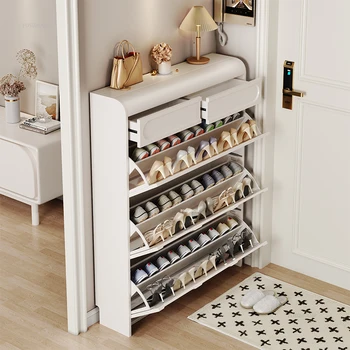 Ультратонкие обувные шкафы в кремовом стиле для мебели для гостиной, домашний шкаф для прихожей, обувные стеллажи большой емкости