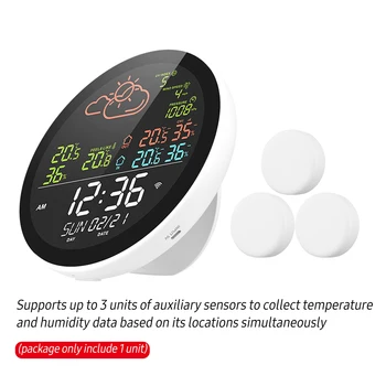 Умная метеостанция TUYA Wifi с часами, измерителем температуры и влажности, цветным экраном, погодными часами, датчиком температуры и влажности. 3
