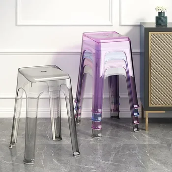 Утолщенный Скандинавский Пластиковый акриловый стул, Прозрачный Красочный Маленький табурет, стулья для домашней столовой, Высокий круглый табурет, модный табурет