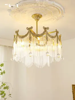 Французская ретро-полностью медная лампа для гостиной, хрустальная лампа с кисточкой-бабочкой, красивая и романтическая подвесная лампа для ресторана