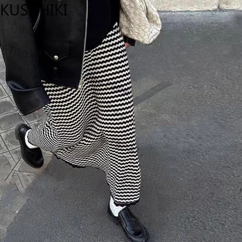 Хит уличной моды KUSAHIKI, прямые трикотажные юбки в цветную полоску с высокой талией, женская весенняя юбка-свитер для девочек 2024 г.